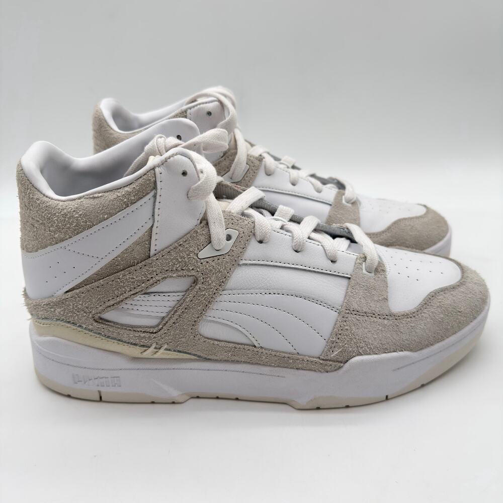 Puma Slipstream Active Suede Leather High Top Thrifted White Cream Sneakers 13